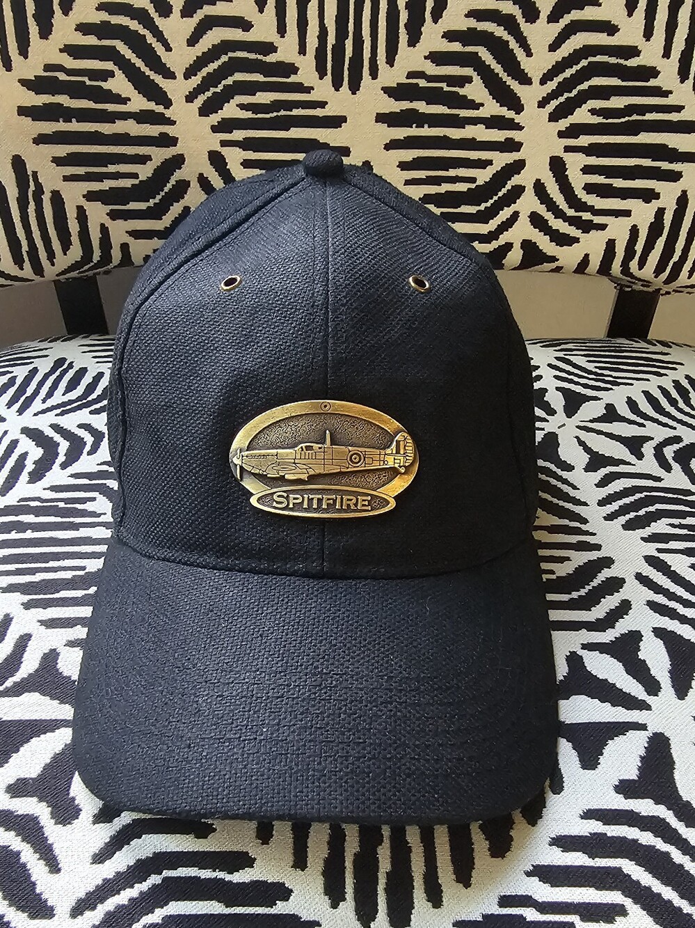 Vintage Spitfire Fighter Plane Black Baseball Cap - Metal Emblem